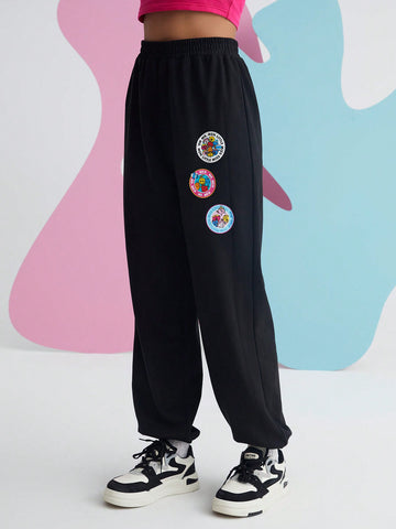 Cartoon And Letter Graphic Halter Top & Joggers