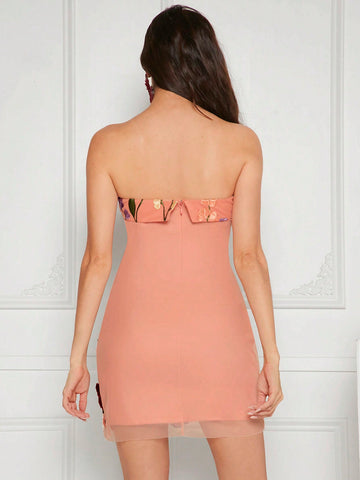 Floral Embroidery Bodycon Tube Dress
