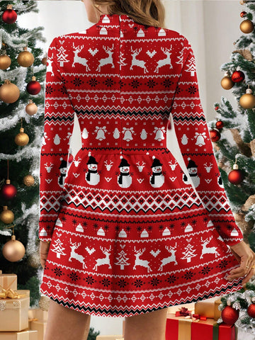 N_Standard Funnel Neck Plaid Sleeve Dress Without Belt, Casual Minimalist Style For Women, Suitable For Autumn/Winter