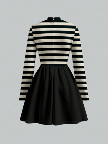 N_Standard Funnel Neck Plaid Sleeveless Dress Without Belt, Casual Striped Dress For Women, Suitable For Autumn/Winter Christmas