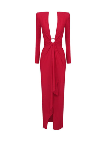 Nakano V Neck Ruched Dress In Red
