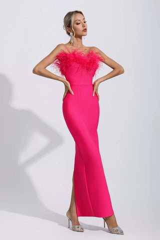 Naomi White Feather Tassel Maxi Dress