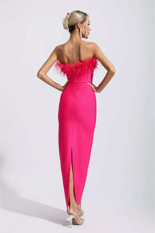 Naomi White Feather Tassel Maxi Dress