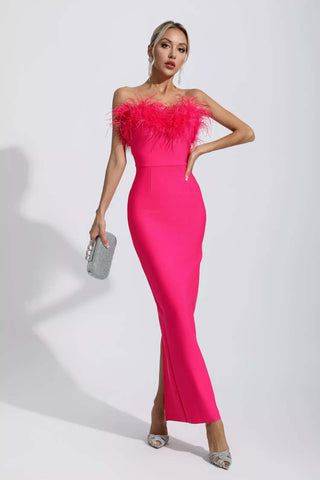 Naomi White Feather Tassel Maxi Dress