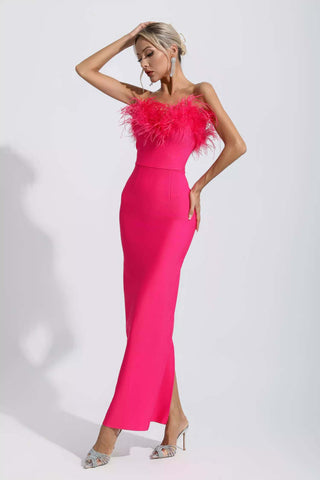 Naomi White Feather Tassel Maxi Dress