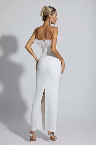 Naomi White Feather Tassel Maxi Dress