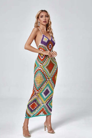 Natalie Multicolored Sling Knit Maxi Dress
