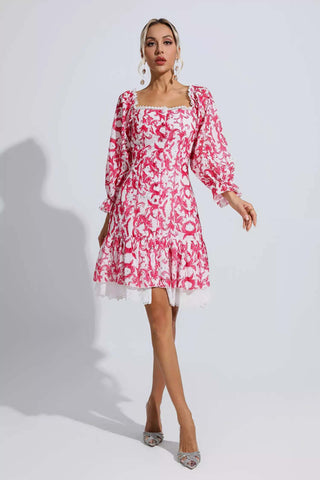 Navy Red Floral Off Shoulder Dress