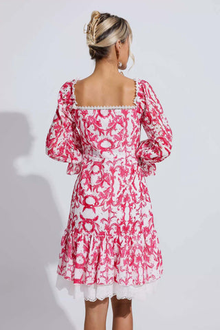 Navy Red Floral Off Shoulder Dress