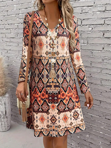 New Arrival All-Over Print Long Sleeve Dress For Women, Autumn/Winter