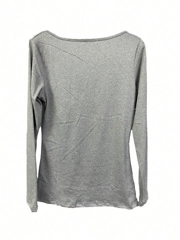 New Arrival Autumn/Winter Solid Color V-Neck Pleated Bust Slim Fit Long Sleeve T-Shirt