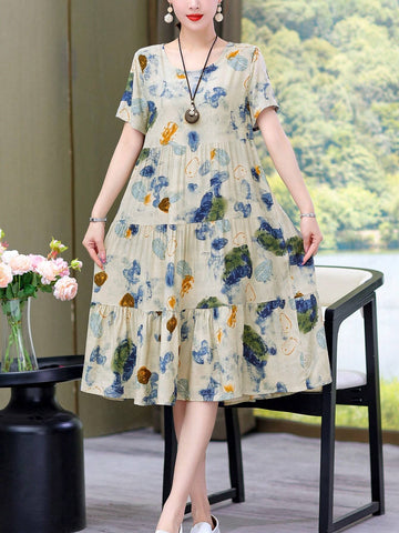 New Arrival Casual Loose Fit Printed Mid-Length Dress For Summer