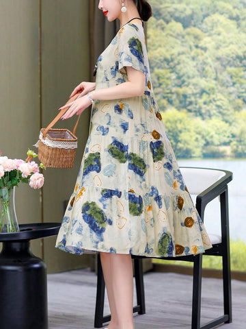 New Arrival Casual Loose Fit Printed Mid-Length Dress For Summer
