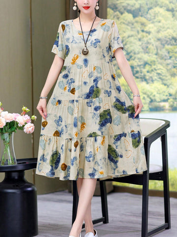 New Arrival Casual Loose Fit Printed Mid-Length Dress For Summer