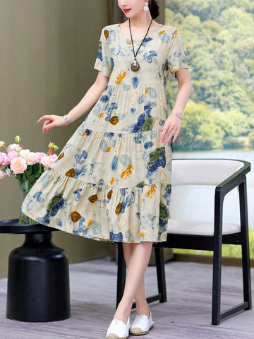 New Arrival Casual Loose Fit Printed Mid-Length Dress For Summer