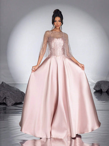 New Arrival Elegant Lace Shawl A-Line Evening Dress For Women