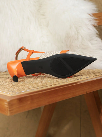 New Arrival Fashionable And Comfortable High Heel Pointed Toe Embroidered Slingback Shoes With Buckle Decoration