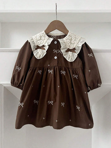 New Arrival Girls' Long Sleeve Lace Embroidery Dress, Sweet Style, Suitable For Spring And Autumn