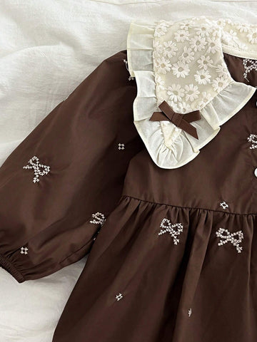 New Arrival Girls' Long Sleeve Lace Embroidery Dress, Sweet Style, Suitable For Spring And Autumn