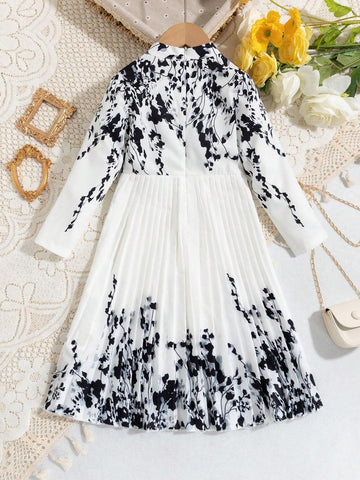 New Arrival Girls' Lovely Vitality White Pleated Long Dress For Daily Wear Sibling Outfits Mathing Outfits (3 Pieces Are Sold Separately)