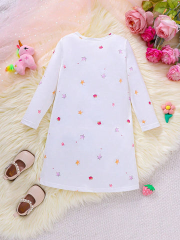 New Arrival Girls Unicorn Print Long Sleeve Dress, Autumn & Winter