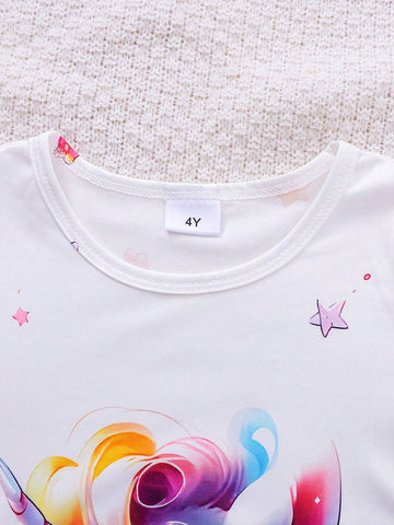 New Arrival Girls Unicorn Print Long Sleeve Dress, Autumn & Winter
