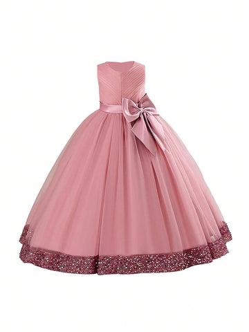New Arrival Glittering Children Dress With Butterfly Knot, Princess Dress, Flower Girl Dress, Wedding Party Dress For Girls, Medium And Big Children, Gauze Fluffy Skirt
