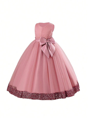 New Arrival Glittering Children Dress With Butterfly Knot, Princess Dress, Flower Girl Dress, Wedding Party Dress For Girls, Medium And Big Children, Gauze Fluffy Skirt