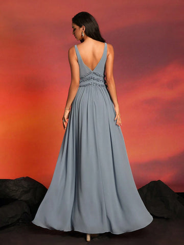 New Arrival High-End Elegant Bridesmaid Dress With High Side Split For Formal Occasions