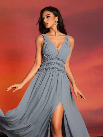 New Arrival High-End Elegant Bridesmaid Dress With High Side Split For Formal Occasions