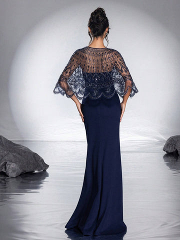 New Arrival High-End Elegant Sequin Shawl Bustier Mermaid Evening Dress With Beaded Detail
