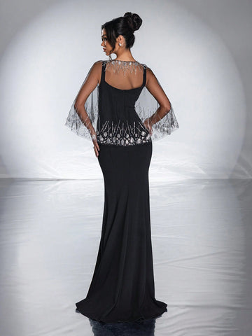 New Arrival High-End Sequined Mesh Cloak, Elegant Mermaid Evening Dress
