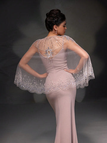 New Arrival Pink Lace Shawl Bodycon Mermaid Evening Dress Set