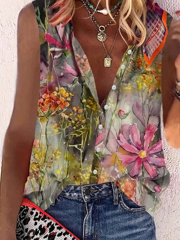 New Arrival Women Fashion Sleeveless Printed Blouse With Random Print