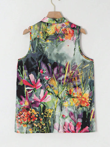 New Arrival Women Fashion Sleeveless Printed Blouse With Random Print