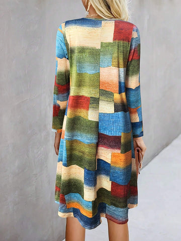 New Arrival Women Geometric Pattern Long Sleeve Dress, Autumn/Winter