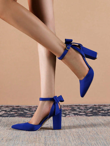 New Arrival Women's Bow Knot Decoration Chunky Heel Pointed Toe High Heels For Daily Wear