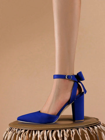 New Arrival Women's Bow Knot Decoration Chunky Heel Pointed Toe High Heels For Daily Wear