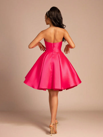 New Arrival Women's Fashionable Strapless Solid Color Backless Cross-Zipper Elegant Cocktail Dress For Parties