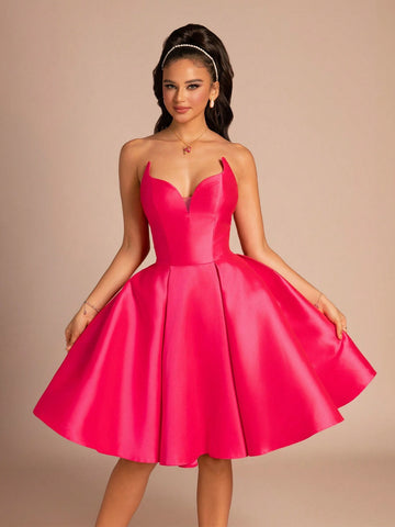 New Arrival Women's Fashionable Strapless Solid Color Backless Cross-Zipper Elegant Cocktail Dress For Parties