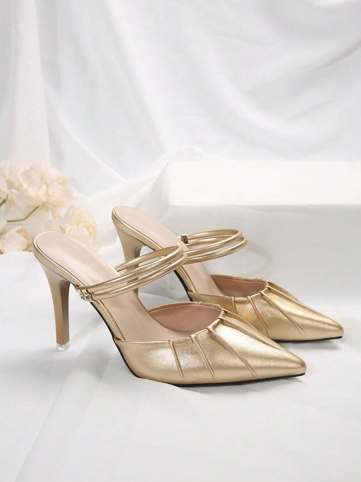New Arrival Women's French-style High Heels, Gold Color, Summer, Sexy Pointed Toe, Ankle Strap, Thin Heel, Open Toe