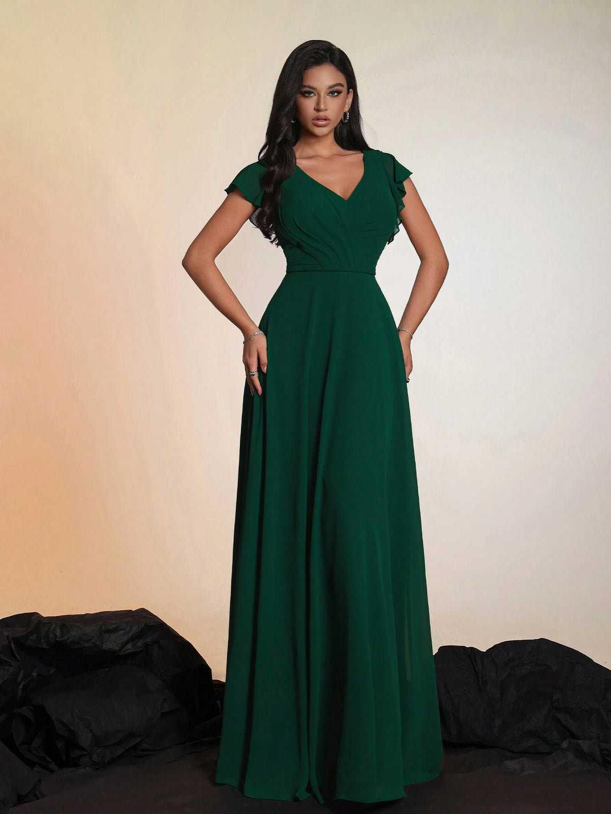 New Arrivals Elegant Solid Color V-Neck High-End Luxury Noblewoman Cocktail Party Dress