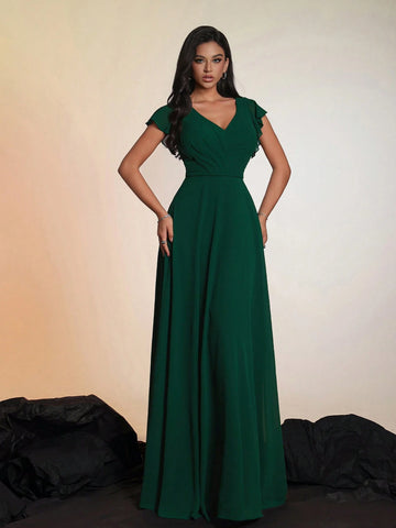 New Arrivals Elegant Solid Color V-Neck High-End Luxury Noblewoman Cocktail Party Dress