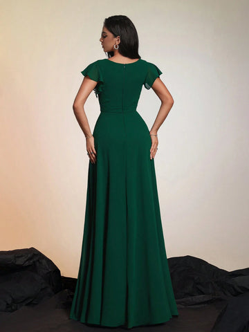 New Arrivals Elegant Solid Color V-Neck High-End Luxury Noblewoman Cocktail Party Dress
