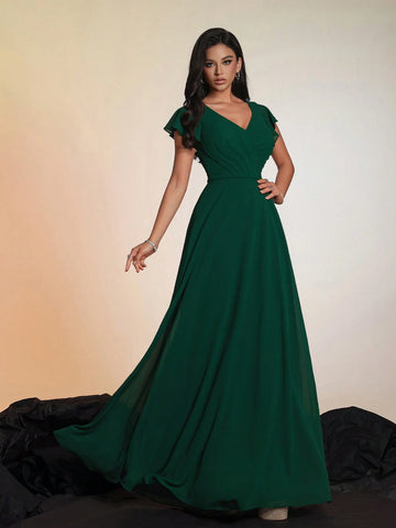 New Arrivals Elegant Solid Color V-Neck High-End Luxury Noblewoman Cocktail Party Dress