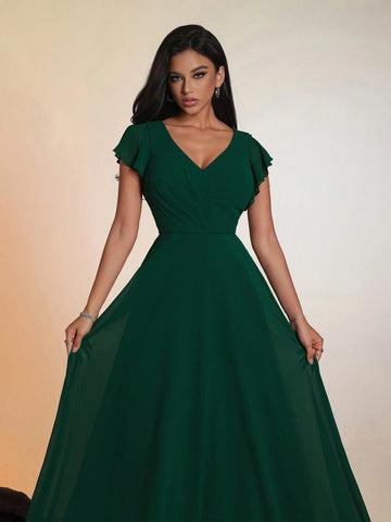 New Arrivals Elegant Solid Color V-Neck High-End Luxury Noblewoman Cocktail Party Dress