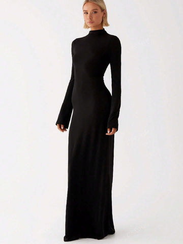 New Autumn/Winter Ladies Stand Collar Long Sleeve Luxury High-End Party Host Dress