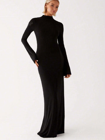 New Autumn/Winter Ladies Stand Collar Long Sleeve Luxury High-End Party Host Dress