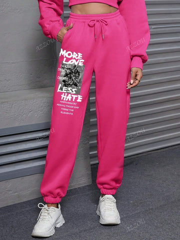 New Autumn/Winter Plush Women Sweatpants, Rose Red, 1pc. Bring Love And Surprises, Y2K Style Jogger Pants