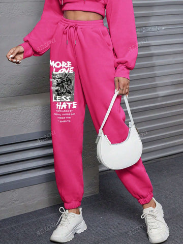 New Autumn/Winter Plush Women Sweatpants, Rose Red, 1pc. Bring Love And Surprises, Y2K Style Jogger Pants
